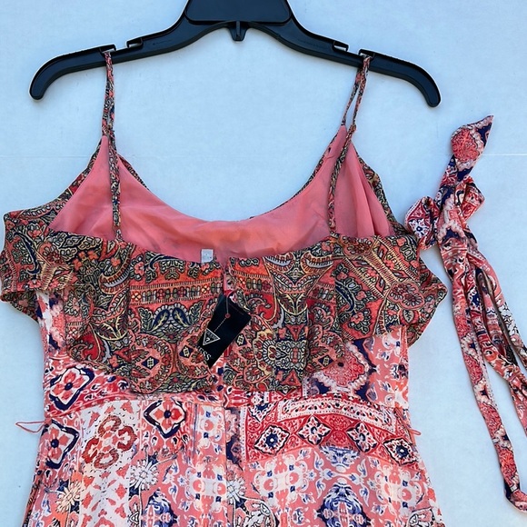 New Guess Orange and Pink Ruffled Mini Sundress - Picture 9 of 12